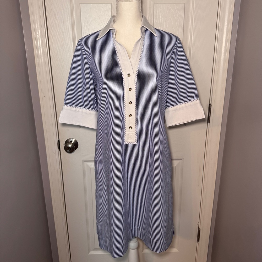 Sara Campbell Blue and White Buttoned Midi Dress